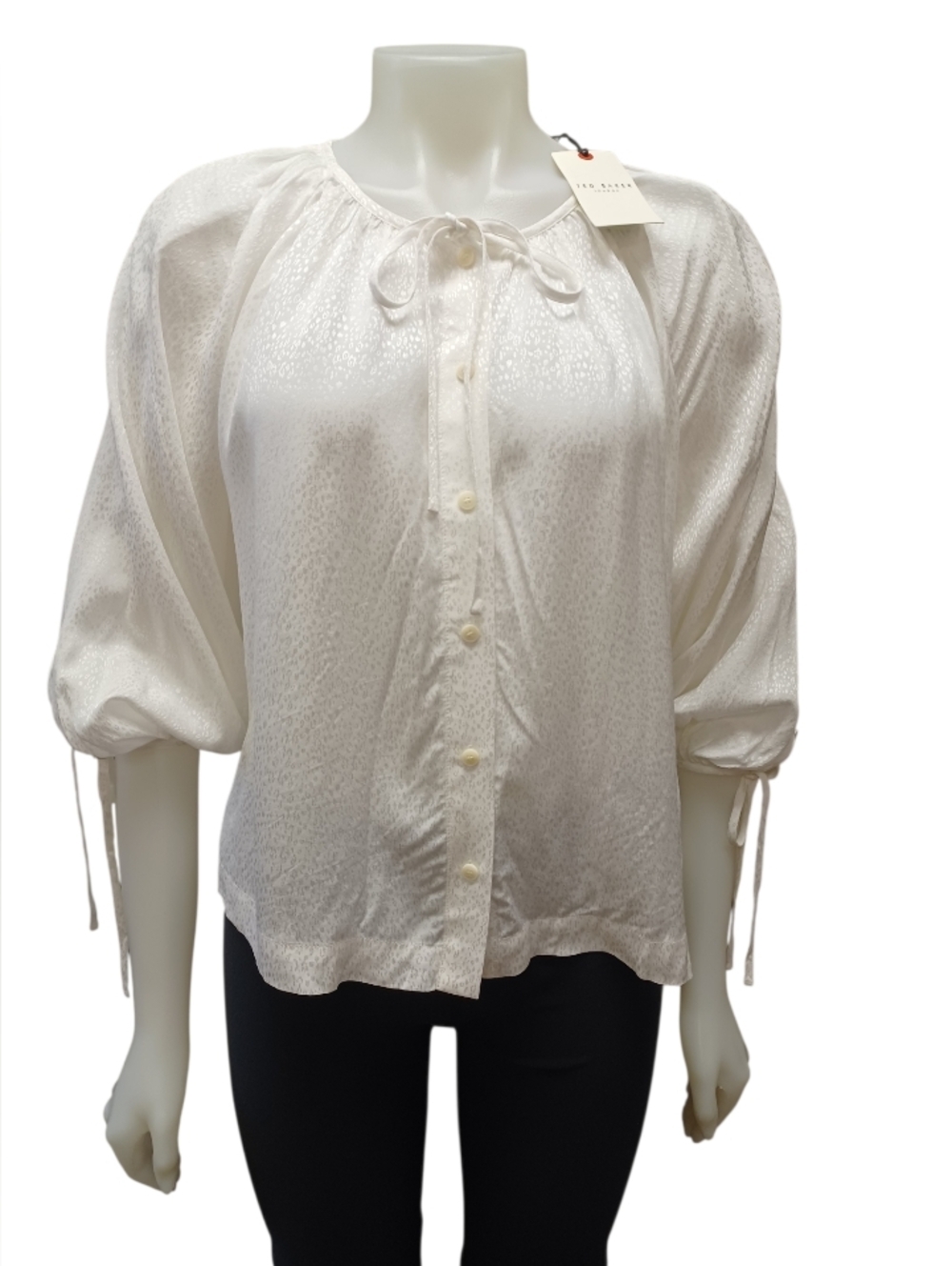 Ted Baker NWT Koryah Puff Sleeve Blouse Tinted White Size 3